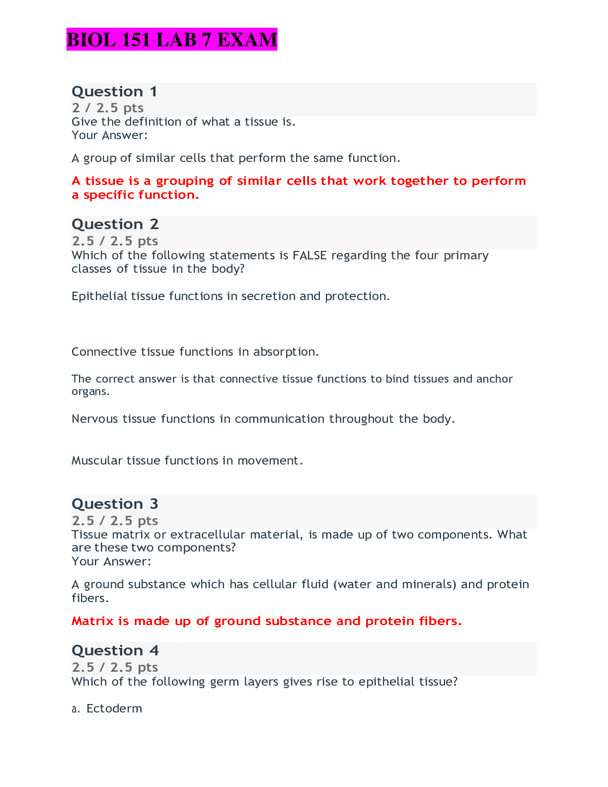 Preview image for BIOD 151 (A & P 1) LAB 7 EXAM QUESTIONS AND ANSWERS RATED A+ (Portage Learning)